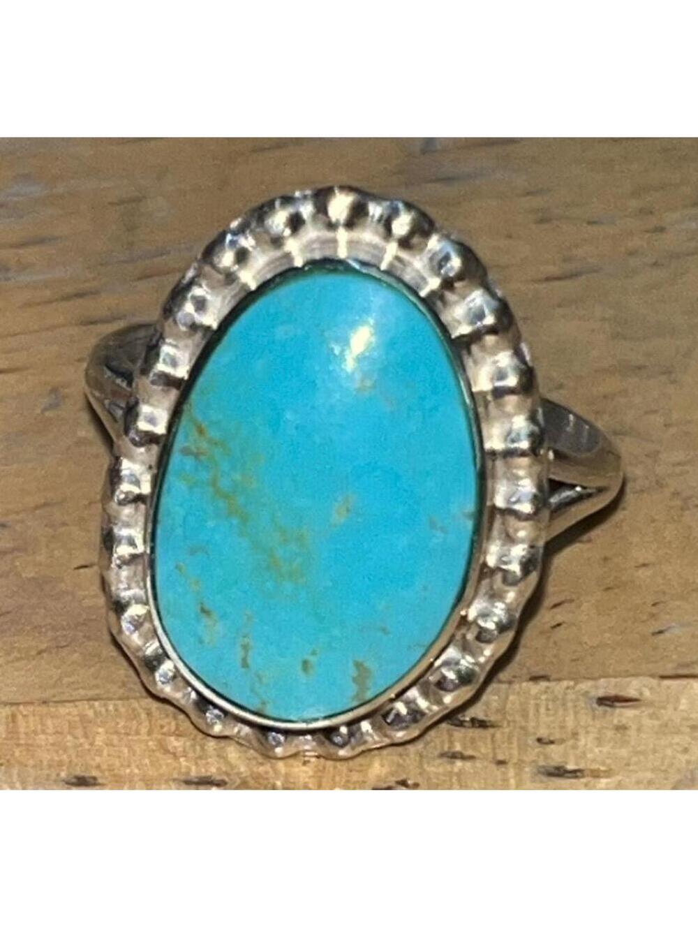 Navajo sterling silver turquoise design oval ring size 7 -Ella Cowboy